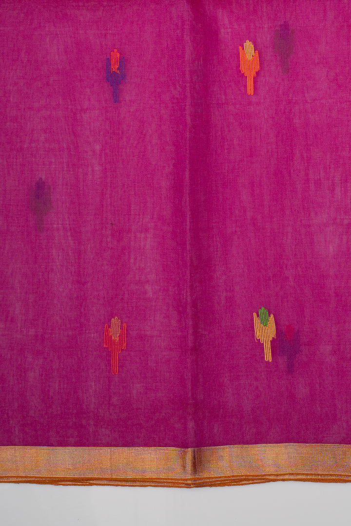 Magenta Pure Handloom Organza Muslin Pure Tussar Saree