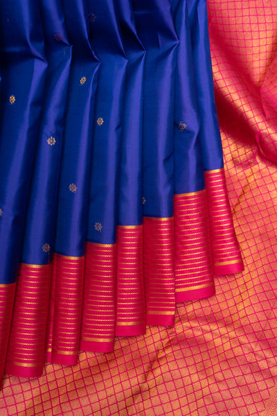 Royal Blue and Magenta Pure Kanchipuram Silk Saree - Clio Silks