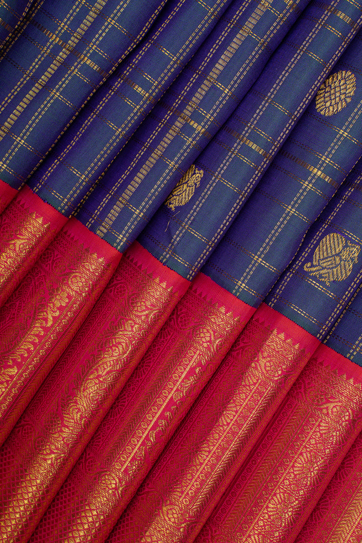Peacock blue grand border pure kanchipuram silk saree