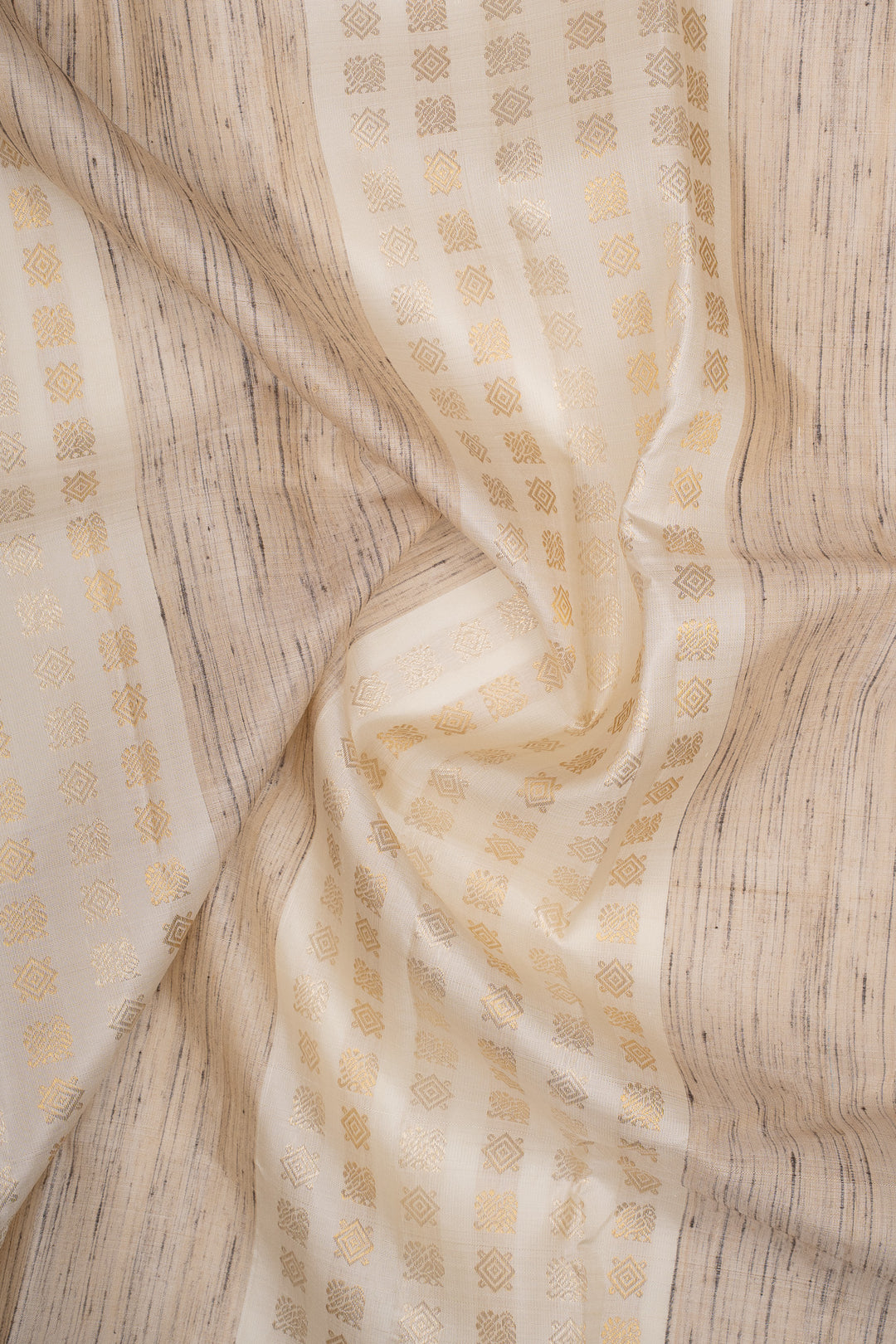 Beige and Off White Pure Dupion Kanchipuram Silk Saree