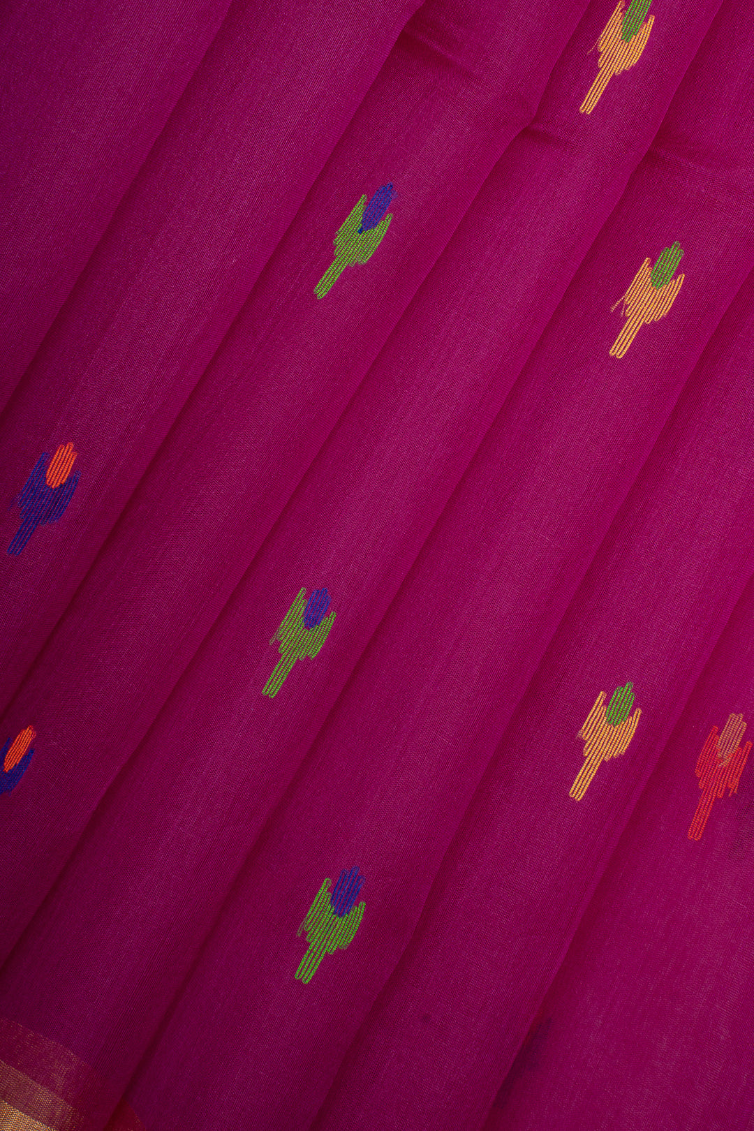 Magenta Pure Handloom Organza Muslin Pure Tussar Saree