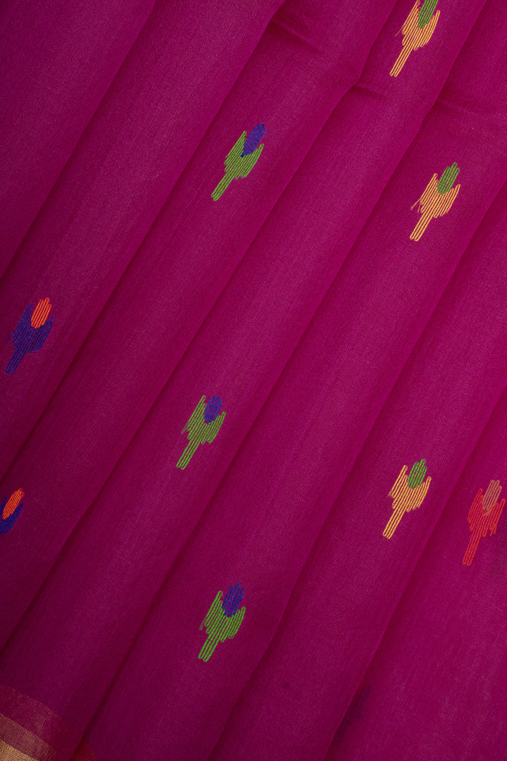 Magenta Pure Handloom Organza Muslin Pure Tussar Saree