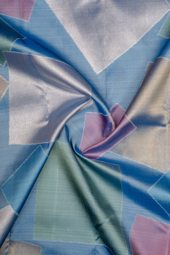 Blue Geometric Concept 8 Kol Pure Kanchipuram Silk Saree