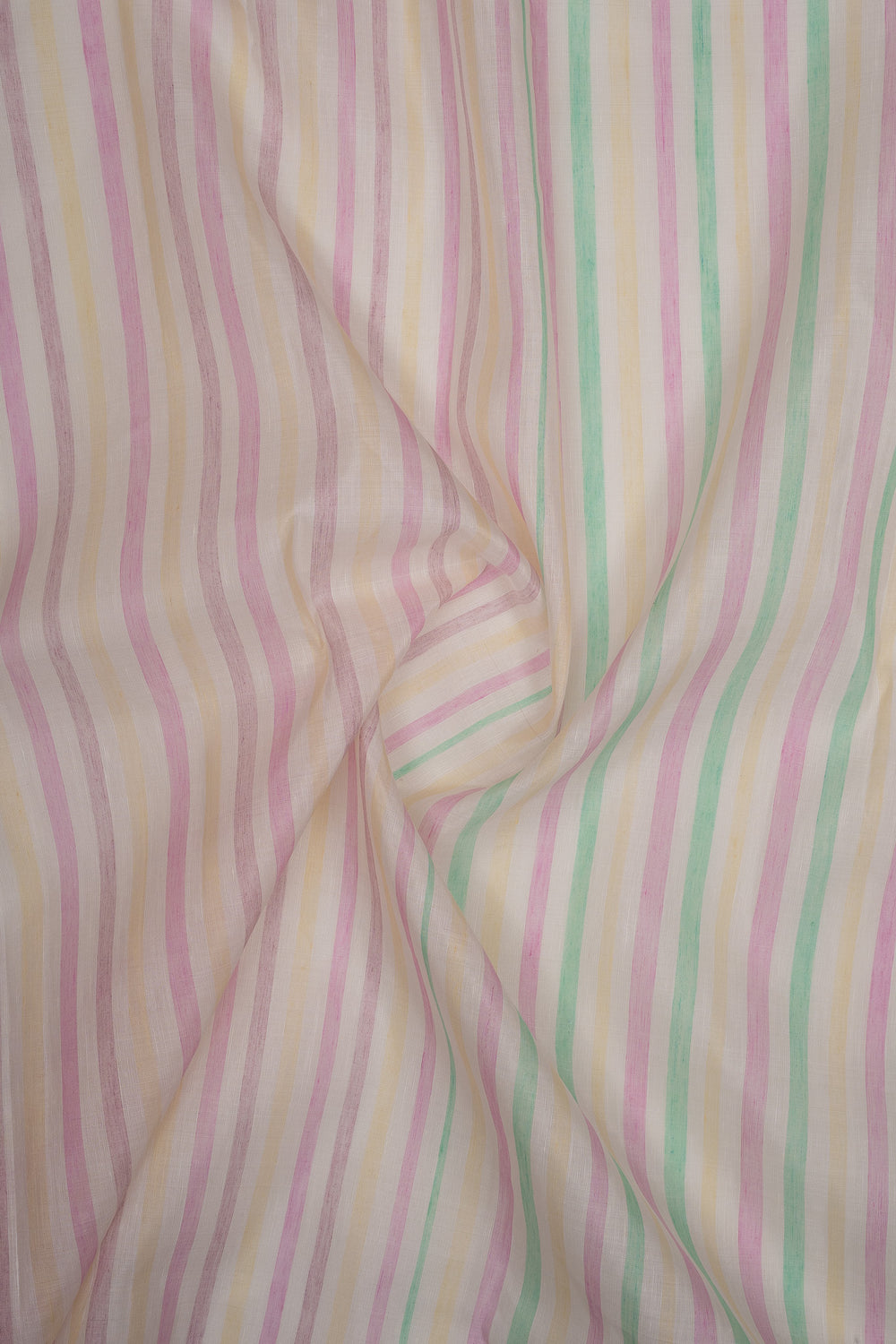 Pink Multi Colour Stripes Pure Linen Kanchipuram Saree