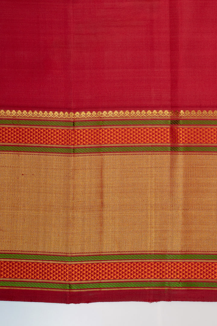 Ivory and red  traditional pure kanchipuram silk saree