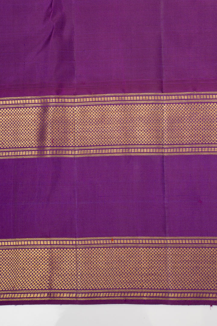 Emerald Green and Royal Purple Jamdani Checks Pure Kanchipuram Silk Saree