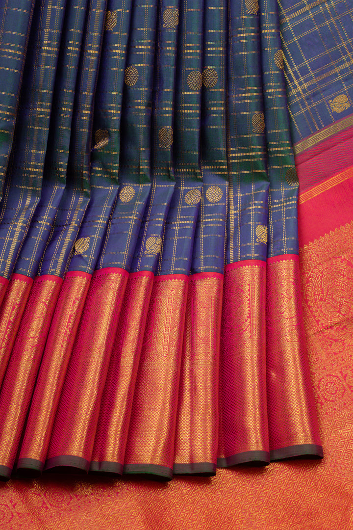 Peacock blue grand border pure kanchipuram silk saree