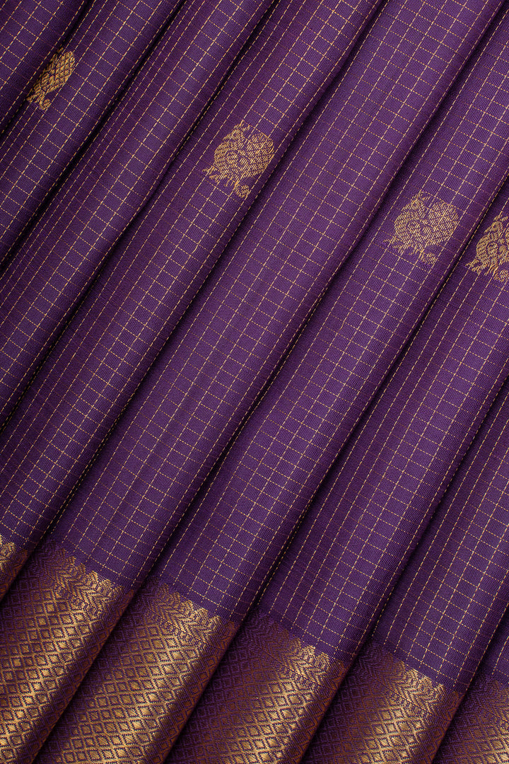 Purple Zari Checks Pure Kanchipuram Silk Saree