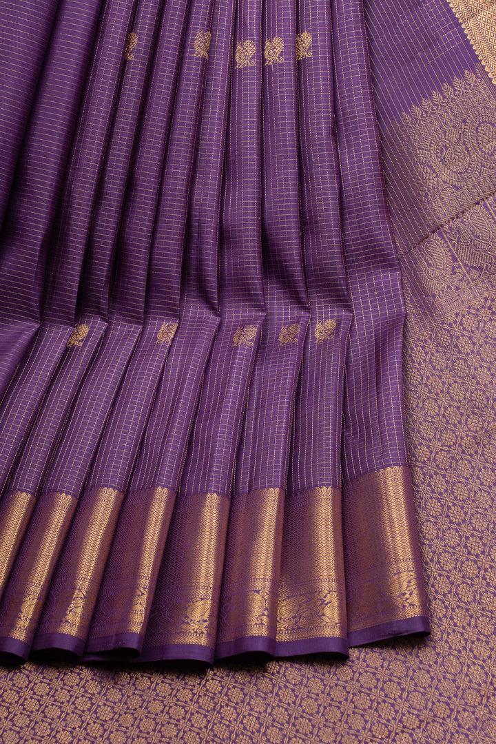 Purple Zari Checks Pure Kanchipuram Silk Saree