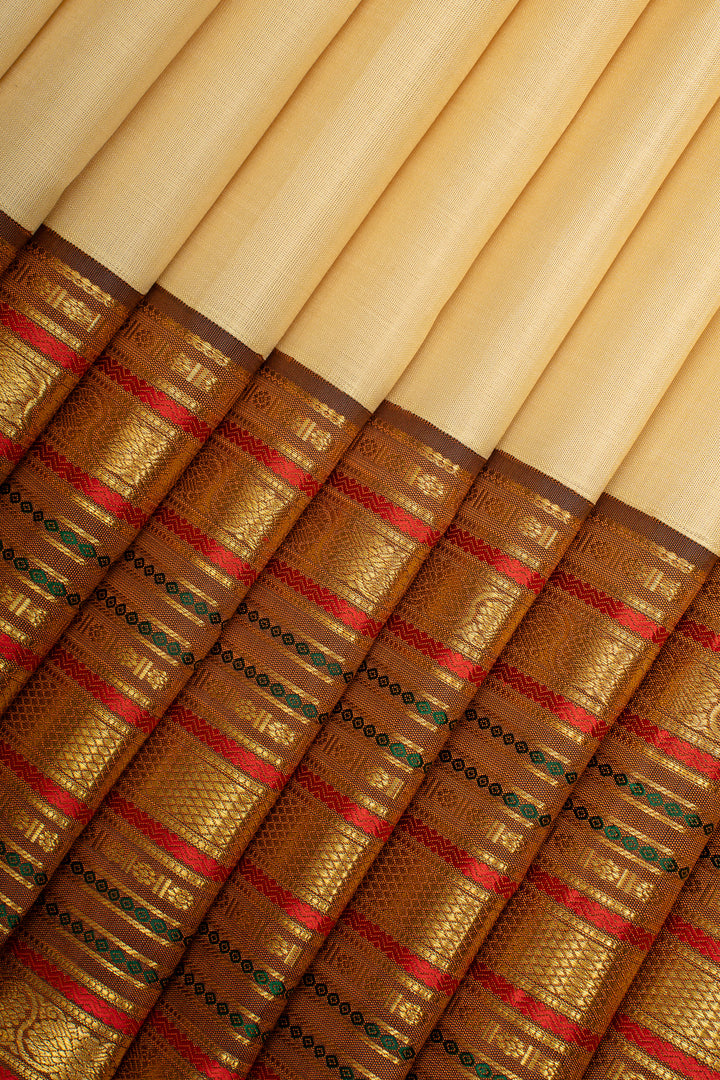 Cream and Jamun Varisaipettu Pure Kanchipuram Silk Saree