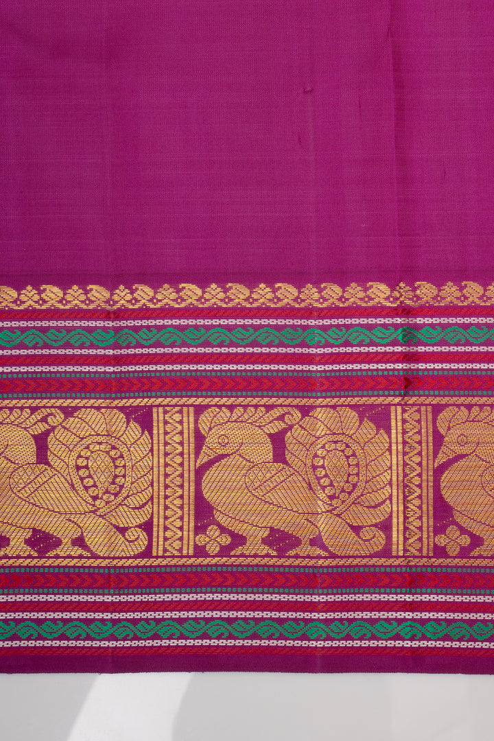 Ivory and Magenta Vintage Zari Checks Pure Kanchipuram Silk Saree