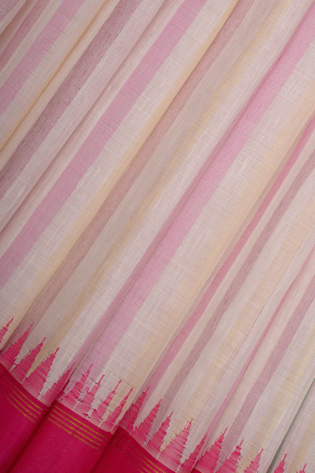 Pink Multi Colour Stripes Pure Linen Kanchipuram Saree