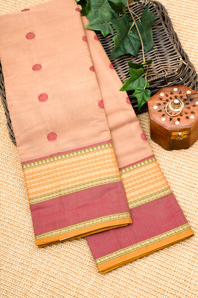 Peach Pure Kanchi Cotton Saree - Clio Silks