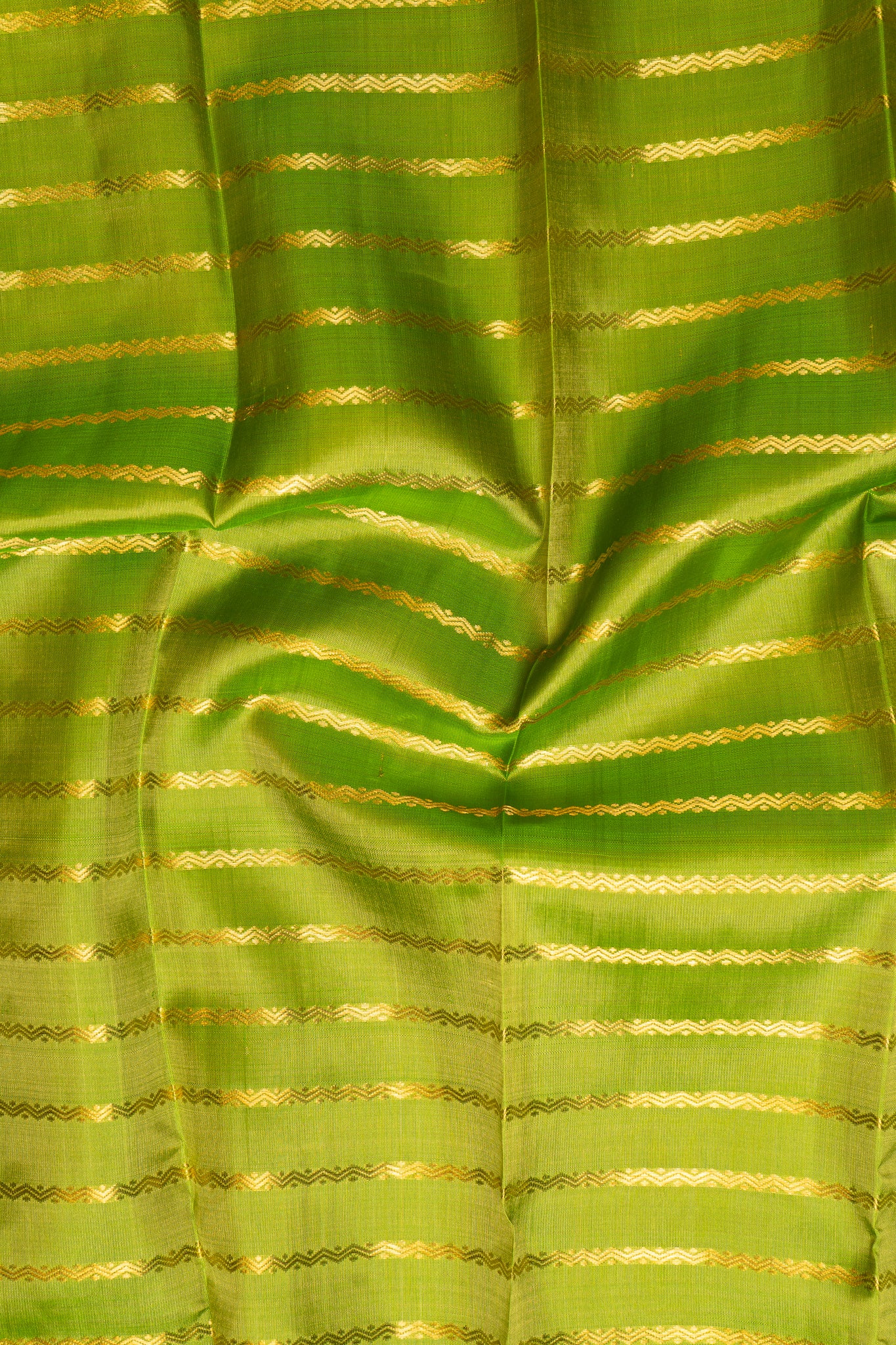 Pear Green Zari Stripes Pure Kanchipuram Silk Saree - Clio Silks