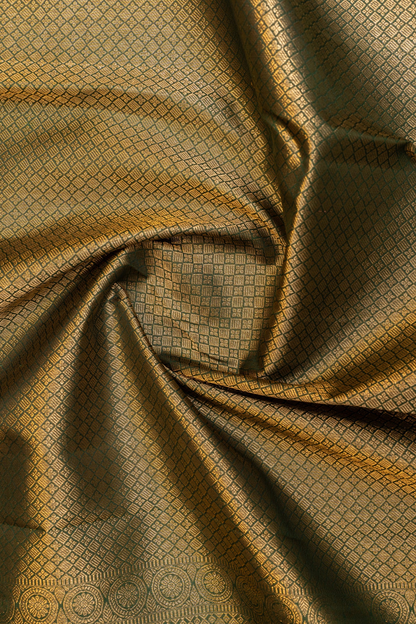 Bottle green zari checks traditional pure Kanchipuram silk saree