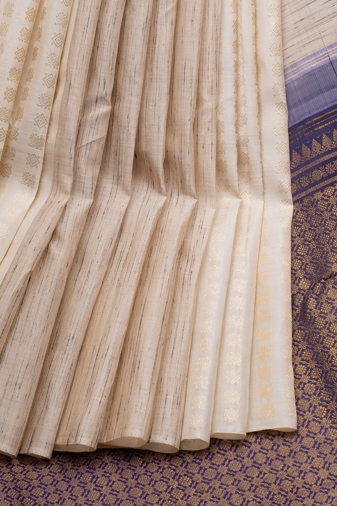 Beige and Off White Pure Dupion Kanchipuram Silk Saree