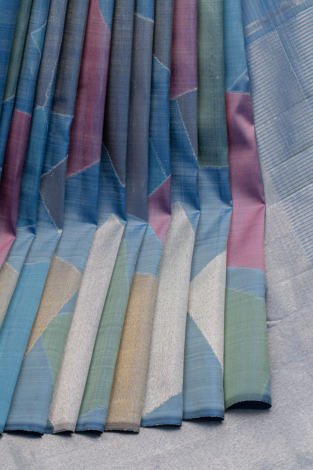 Blue Geometric Concept 8 Kol Pure Kanchipuram Silk Saree