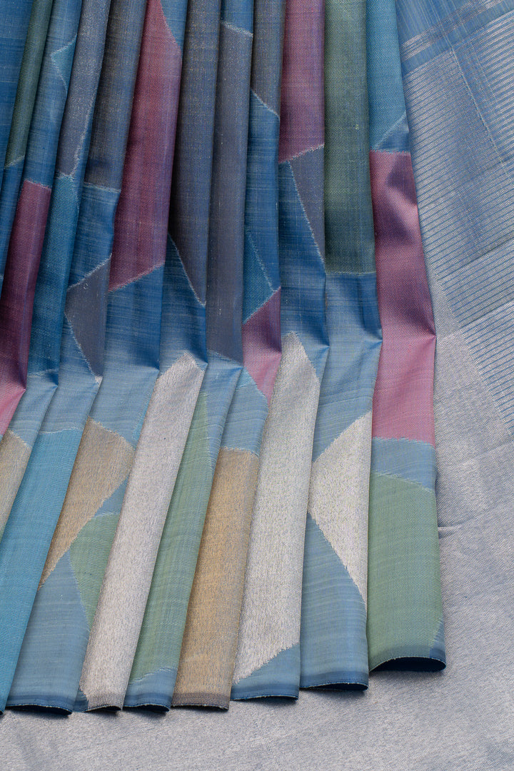 Blue Geometric Concept 8 Kol Pure Kanchipuram Silk Saree