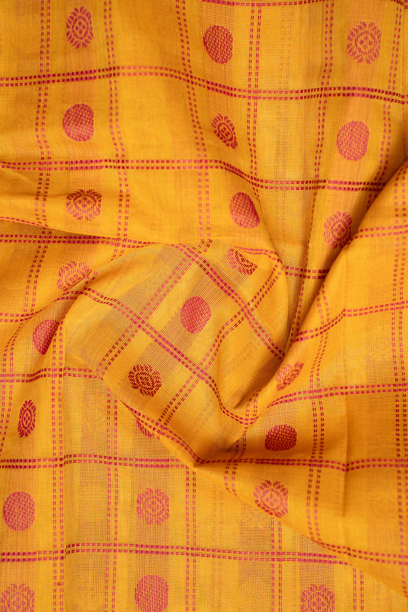 Mustard Thread Checks Pure Kanchi Cotton Saree - Clio Silks