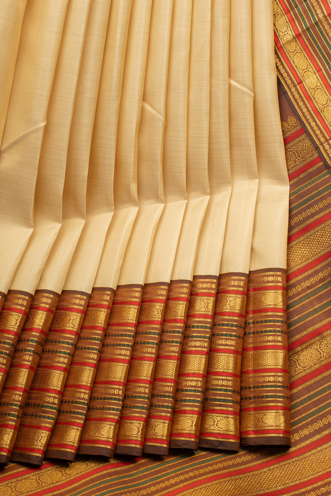Cream and Jamun Varisaipettu Pure Kanchipuram Silk Saree