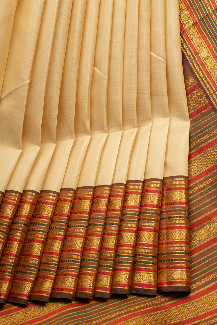 Cream and Jamun Varisaipettu Pure Kanchipuram Silk Saree