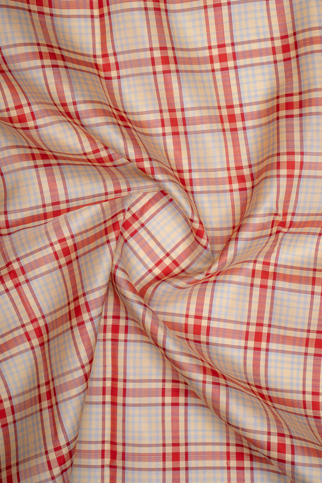 Red and powder blue multi checks pure kanchipuram silk saree