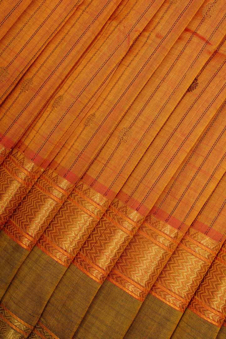 Mustard Stripes Pure Silk Cotton Saree