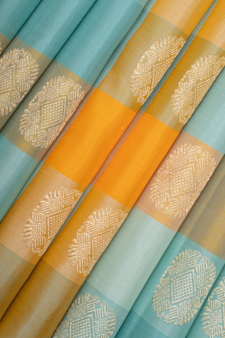 Pastel blue Palum pazhamum multi checks pure kanchipuram silk saree