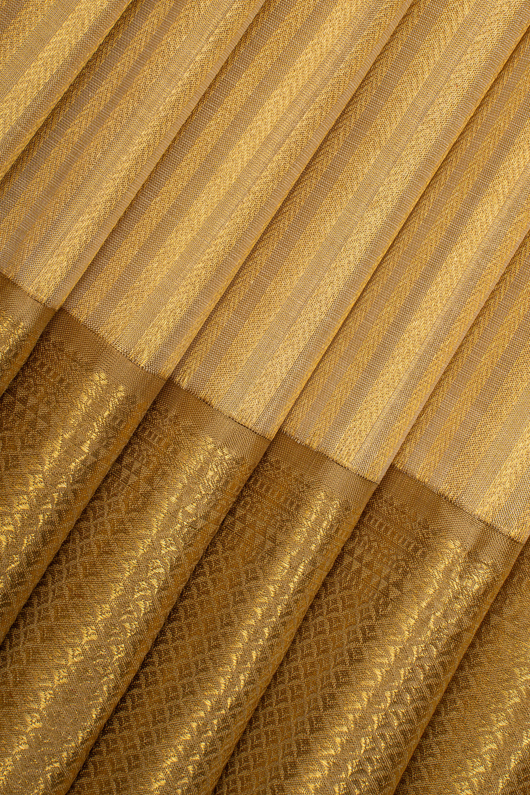 Khaki gold stripes brocade pure kanchipuram silk saree