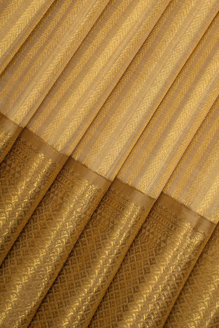 Khaki gold stripes brocade pure kanchipuram silk saree