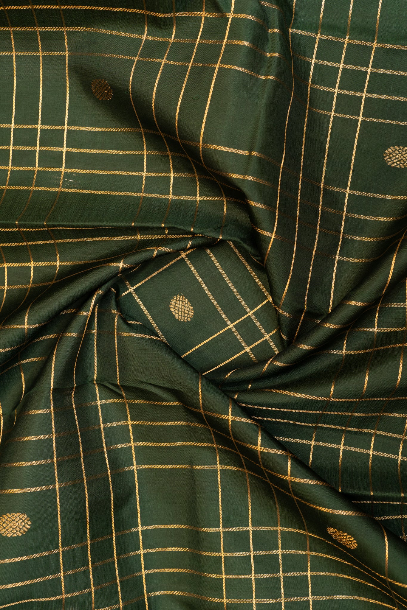 Bottle green zari checks traditional pure Kanchipuram silk saree