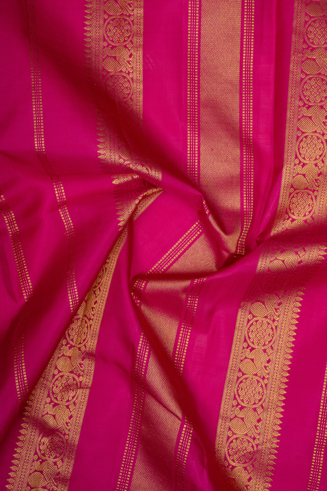 Rani Pink Malli Maggi Small Border Pure Kanchipuram Silk Saree