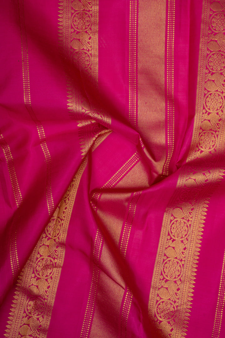 Rani Pink Malli Maggi Small Border Pure Kanchipuram Silk Saree