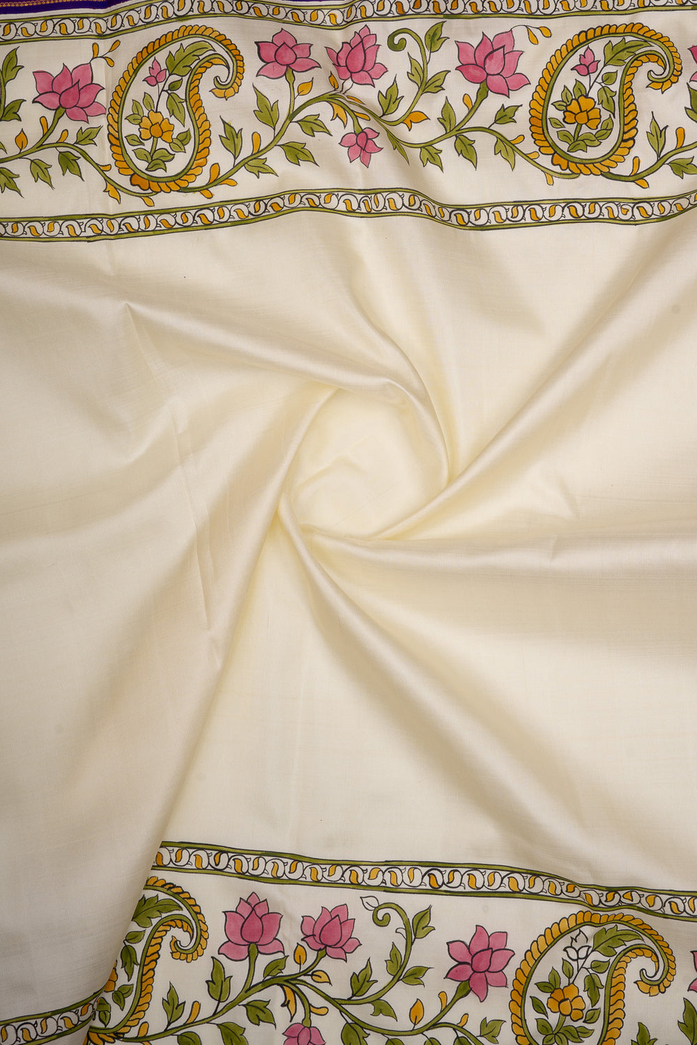 Beige & Purple Handpainted Pure Kanchipuram Silk Saree