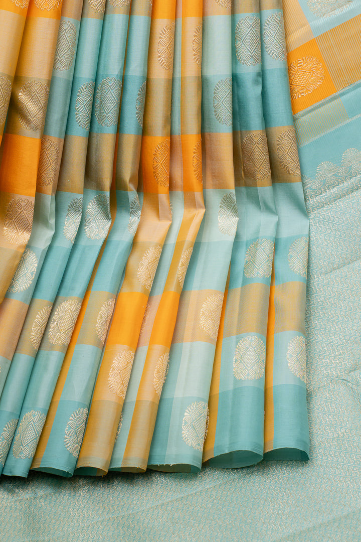 Pastel blue Palum pazhamum multi checks pure kanchipuram silk saree