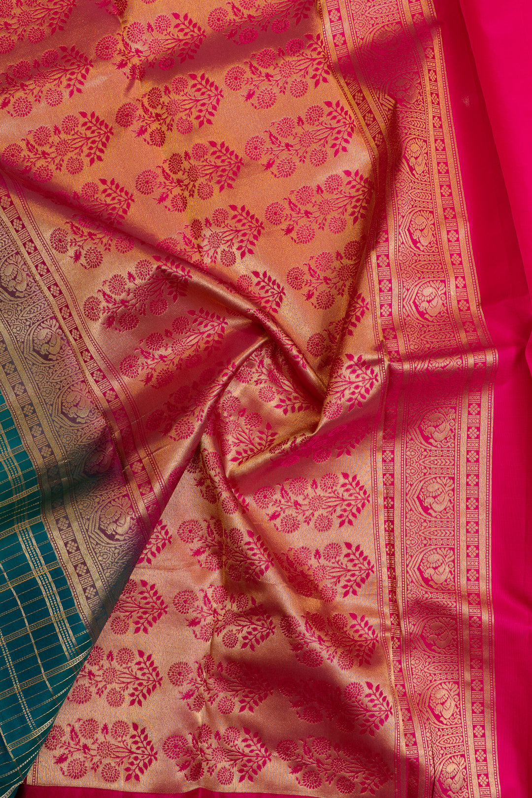 Anandha blue and peach zari checks pure Kanchipuram silk saree