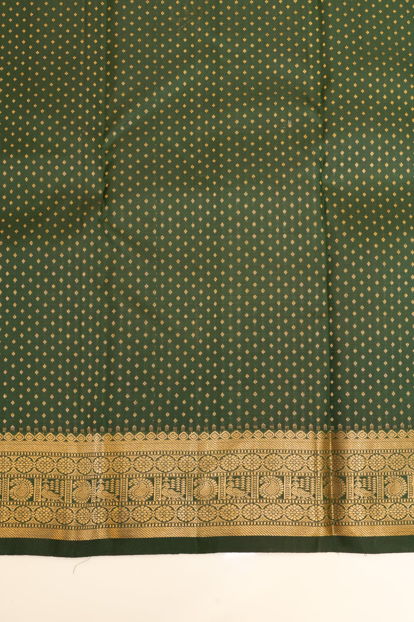 Bottle green zari checks traditional pure Kanchipuram silk saree