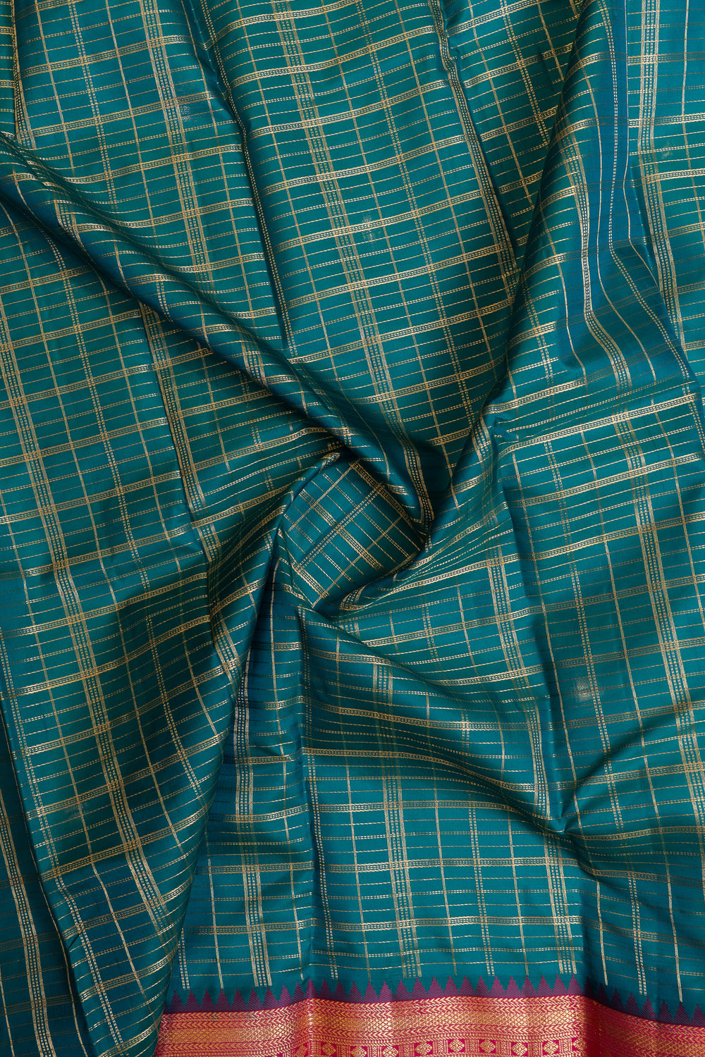 Anandha blue and peach zari checks pure Kanchipuram silk saree