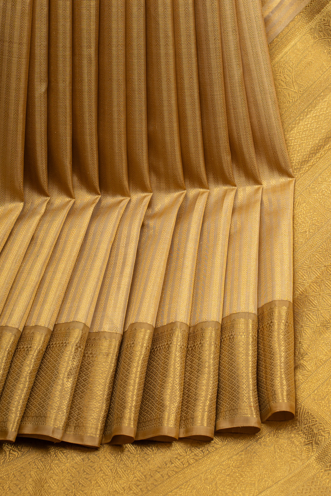 Khaki gold stripes brocade pure kanchipuram silk saree