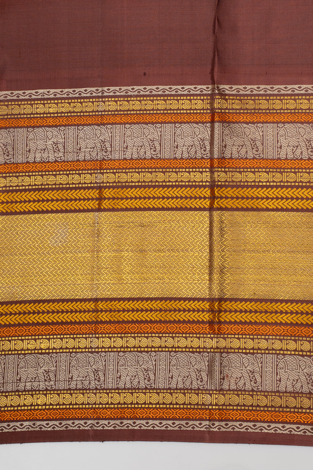 Champagne Beige and Brown Varisaipettu Pure Kanchipuram Silk Saree