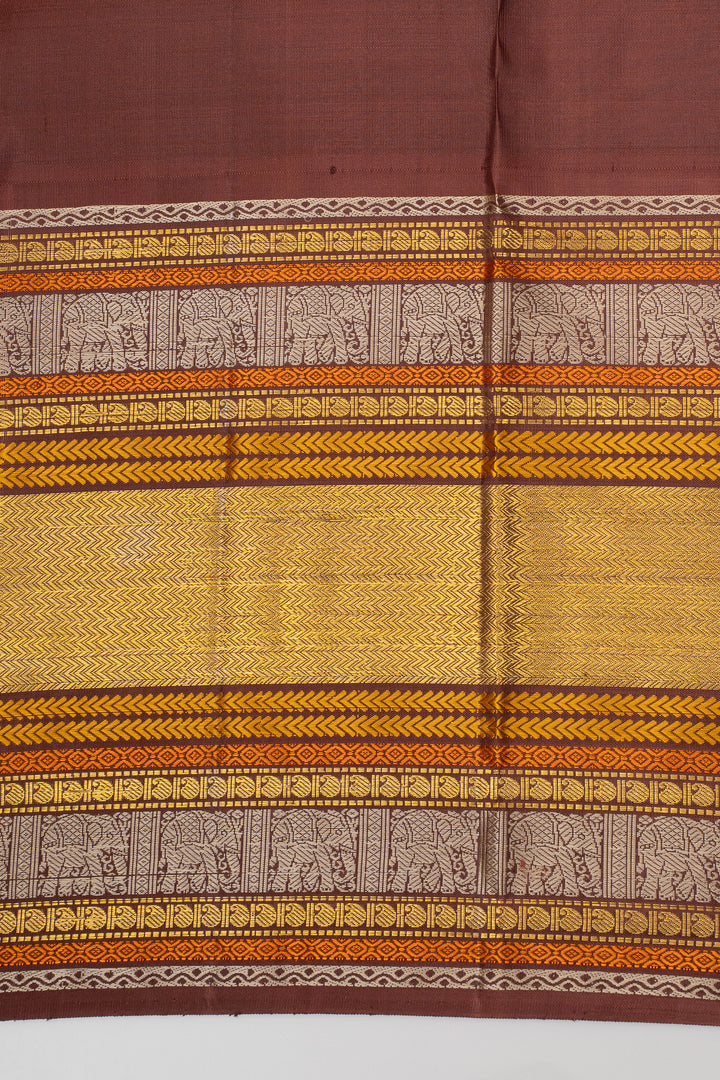 Champagne Beige and Brown Varisaipettu Pure Kanchipuram Silk Saree