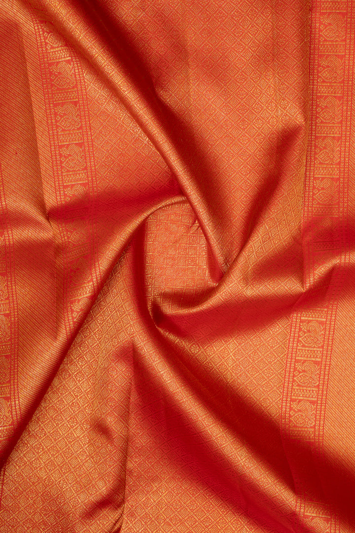 Pearl white and orange traditional pure kanchipuram silk saree