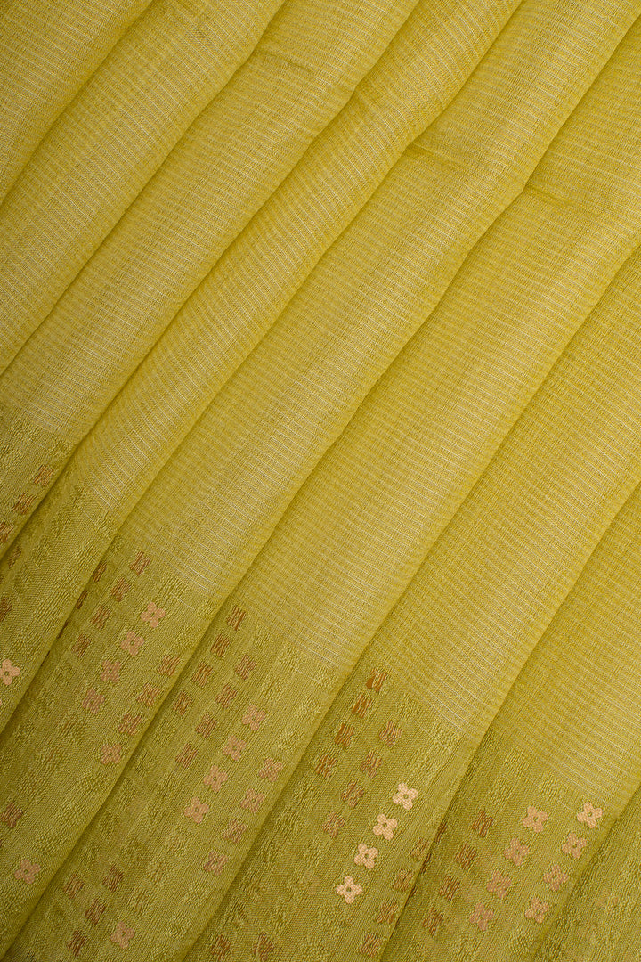 Lime Green Sequins Pure Handloom Organza Muslin Pure Tussar Saree