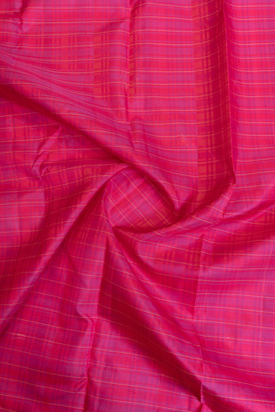 Magenta and peach Zari checks pure Kanchipuram silk saree