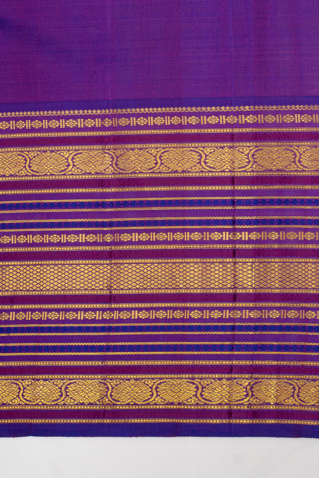 Beige &amp; Purple Handpainted Pure Kanchipuram Silk Saree