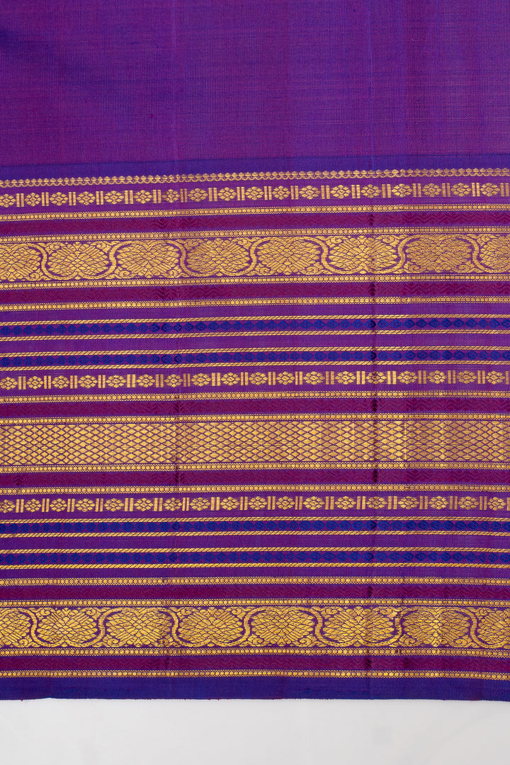 Beige &amp; Purple Handpainted Pure Kanchipuram Silk Saree