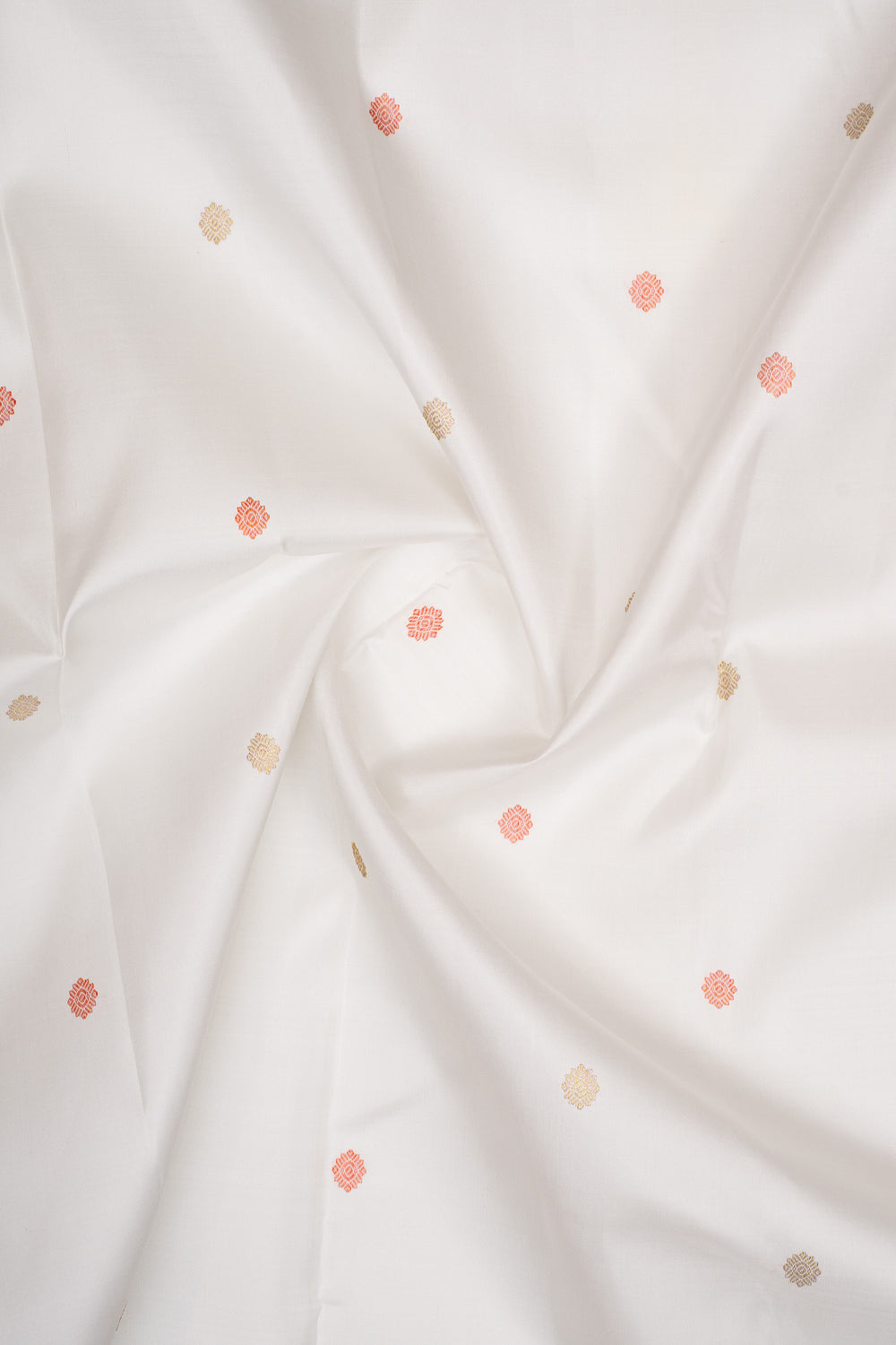 Pearl white and orange traditional pure kanchipuram silk saree