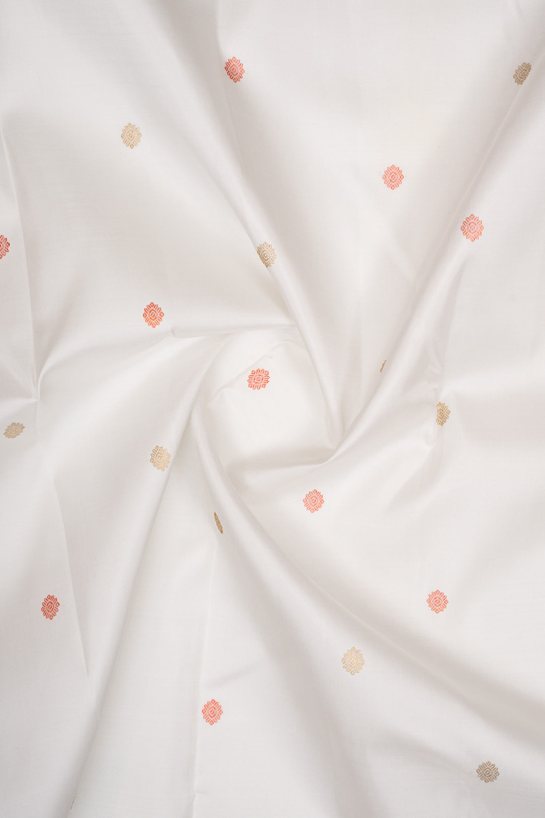 Pearl white and orange traditional pure kanchipuram silk saree