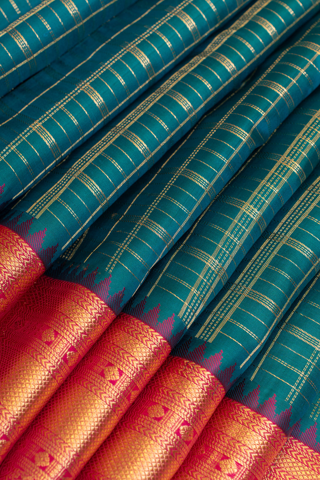 Anandha blue and peach zari checks pure Kanchipuram silk saree