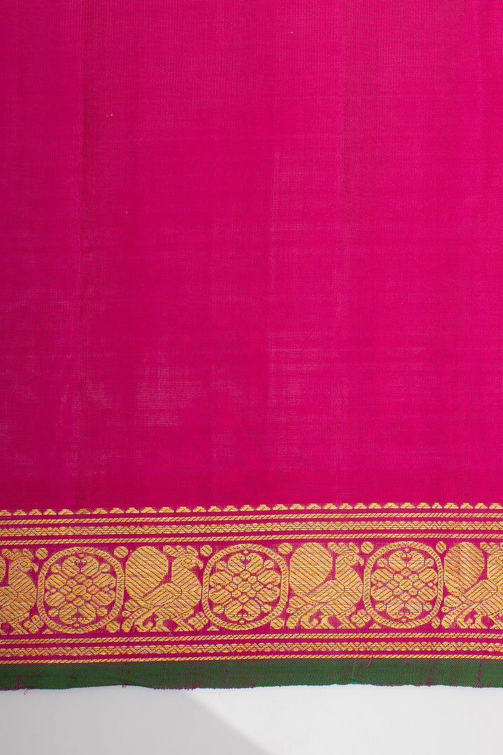 Rani Pink Malli Maggi Small Border Pure Kanchipuram Silk Saree